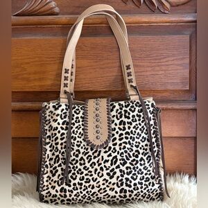 Trinity Ranch Leopard Print Tan Shoulder Tote Bag